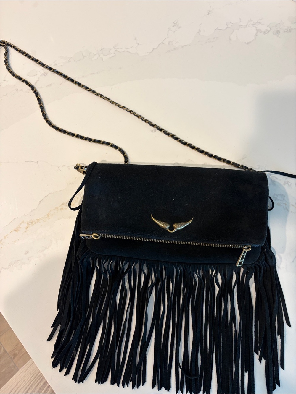 Zadig & Voltaire black suede Rock clutch/shoulder bag/Crossbody bag